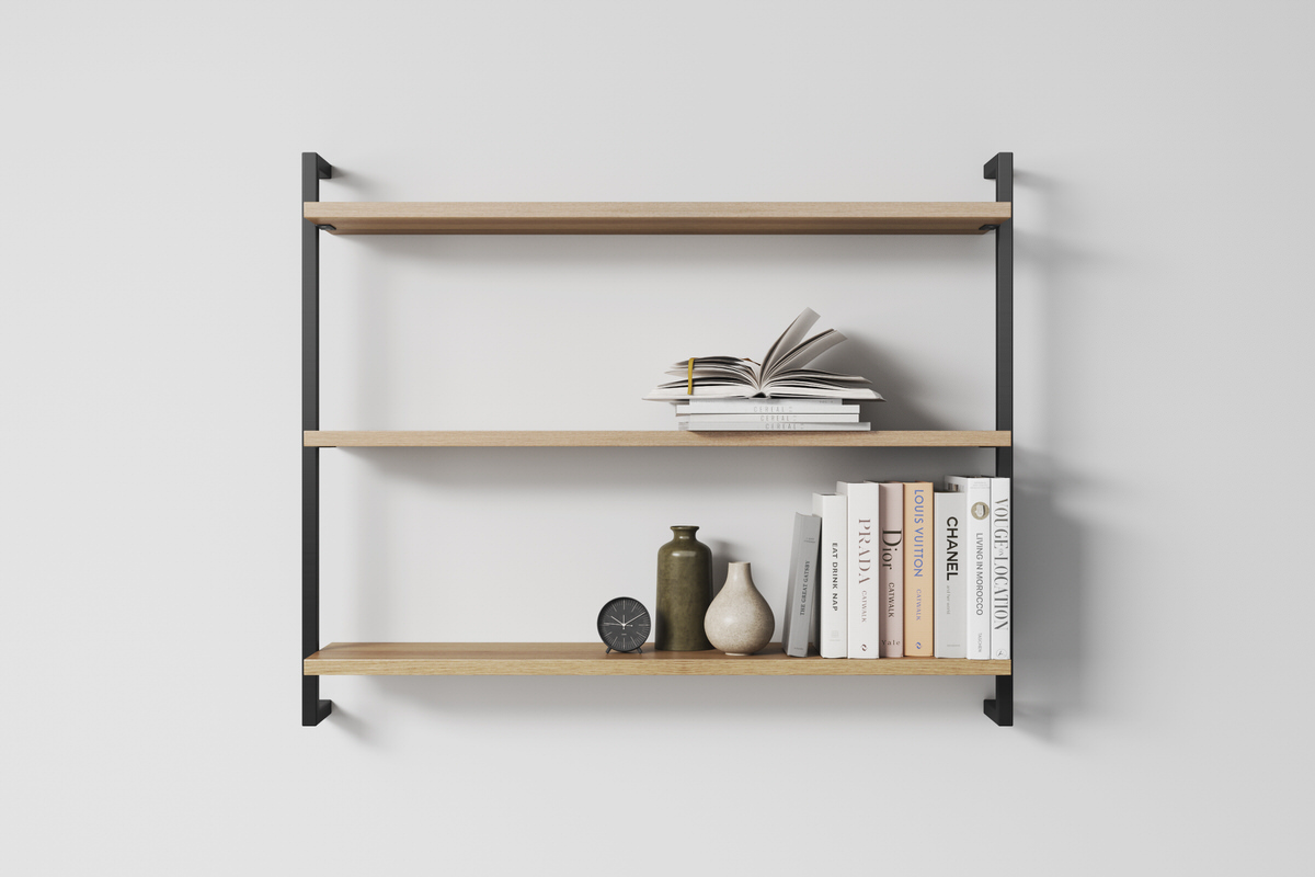 Three-Modern-Minimalist-Wooden-Shelfs-Made-of-Oak.jpg Trīs sienas plaukti ar diviem kronšteiniem / ozols - Image 1