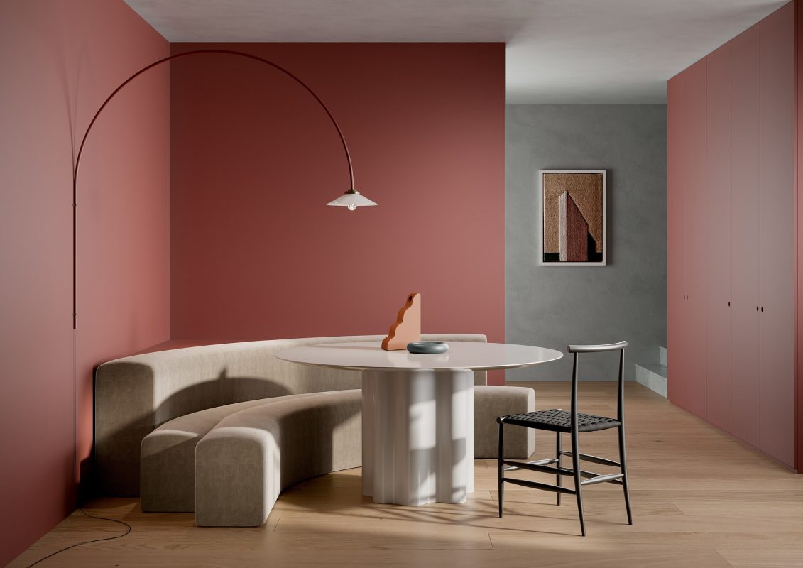 Fenix mēbeļu fasādes sarkanā tonī