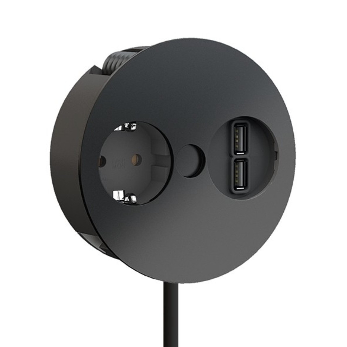 2 usb Kontaktligzda TWIST, 2*USB(A) un Kontaktligzda, Matēta melna - Image 1